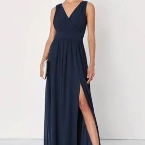 Lulus Thoughts of Hue Navy Blue Surplice Maxi Dress